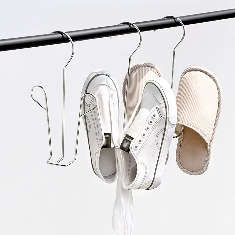 TEMU Juego de 3 tendederos de acero inoxidable, colgadores de zapatos, que resistente al viento, ideal para zapatillas, botas y zapatos , utilizable