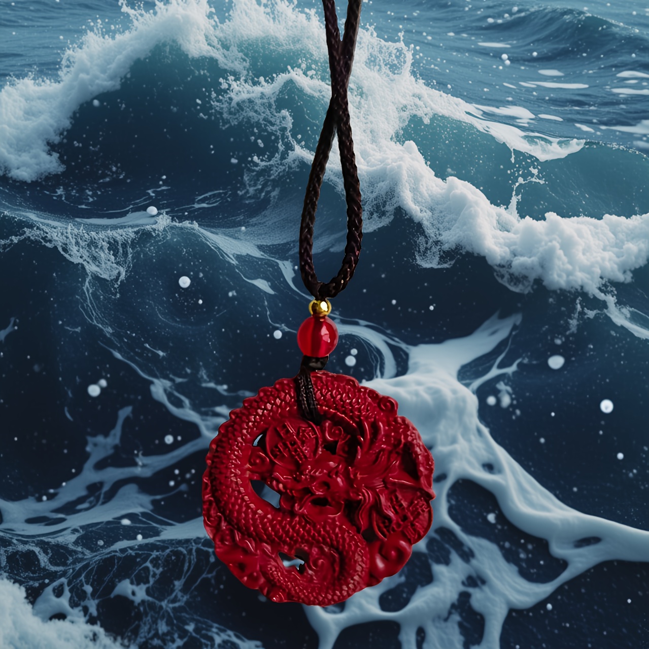 Red Natural Dragon Pendant, Couple Lucky Charm Necklace