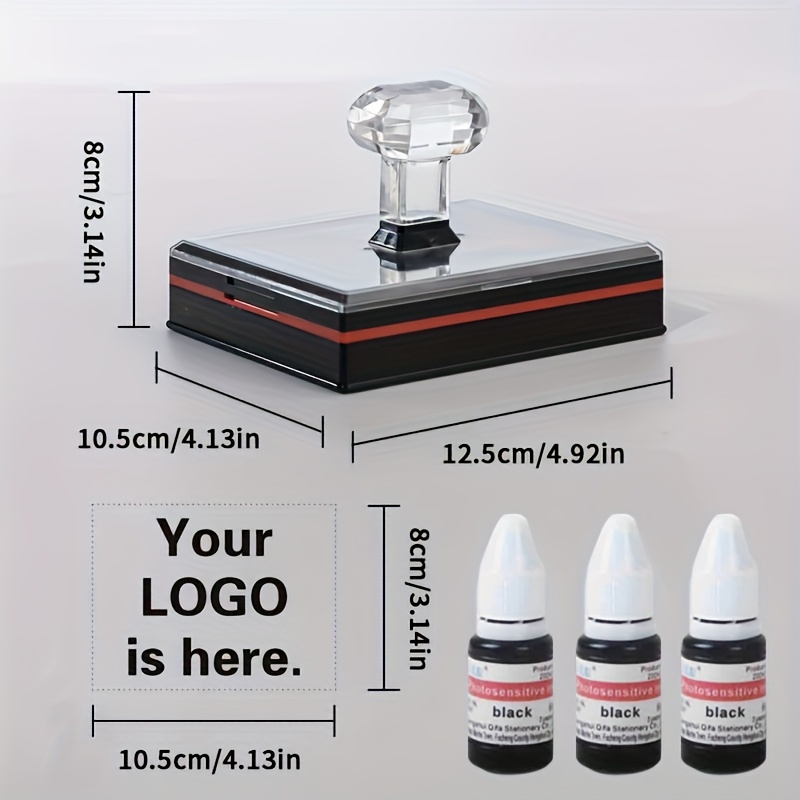 Custom Logo Stamp With 3 Bottles - Personalized Business Stamp For Wedding Invitations, Company Logos, Envelopes, School Flyers -