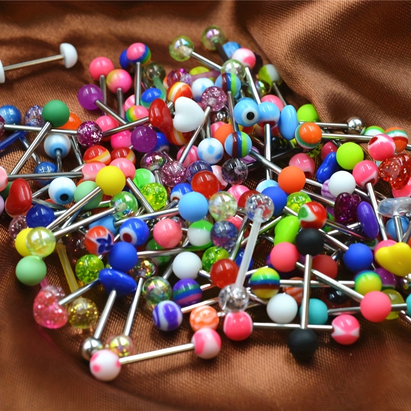 

100pcs Assorted Tongue Barbells Rings, Stainless Steel Body Piercing Jewelry Unscented, Multicolor, Tools & Accessories Effect - Random Mix Styles