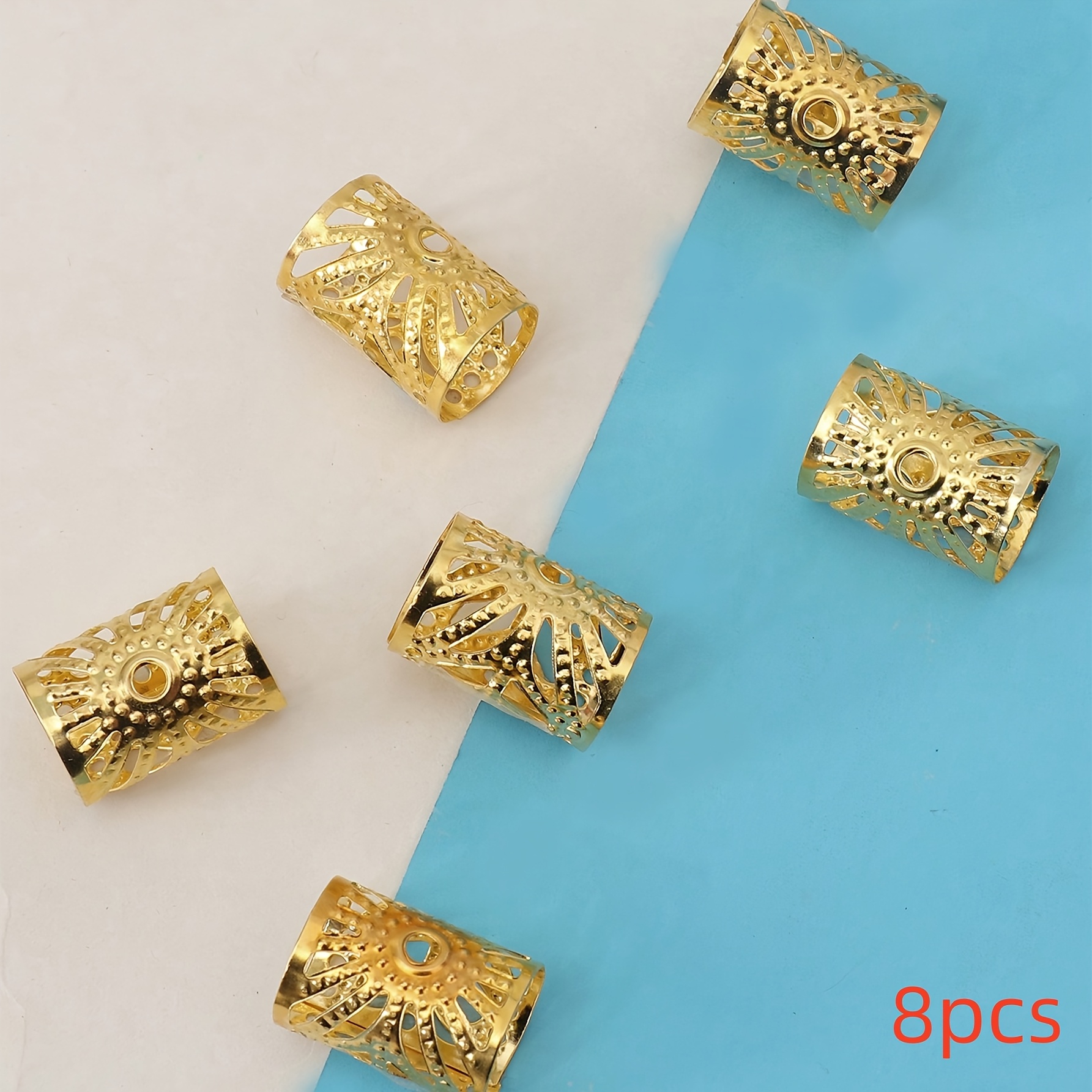 8pcs Hollow Mesh Shape Hair Ring For Dreadlock Vintage Hairpin For Women Hair Additions Loc Hair Jewelry For Braids