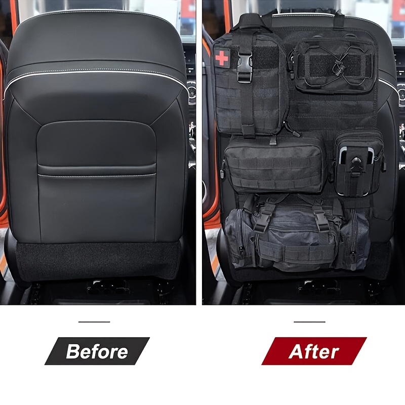 Tactical Car Seat Back Organizer, Upgrade Vehicle Panel with 5 Detachable Molle Pouches, Army Green, Khaki, Universal Fit for Most of Vehicle, Army Green, Khaki, Perfect for Father'S Day Gift, Car Seat Organize