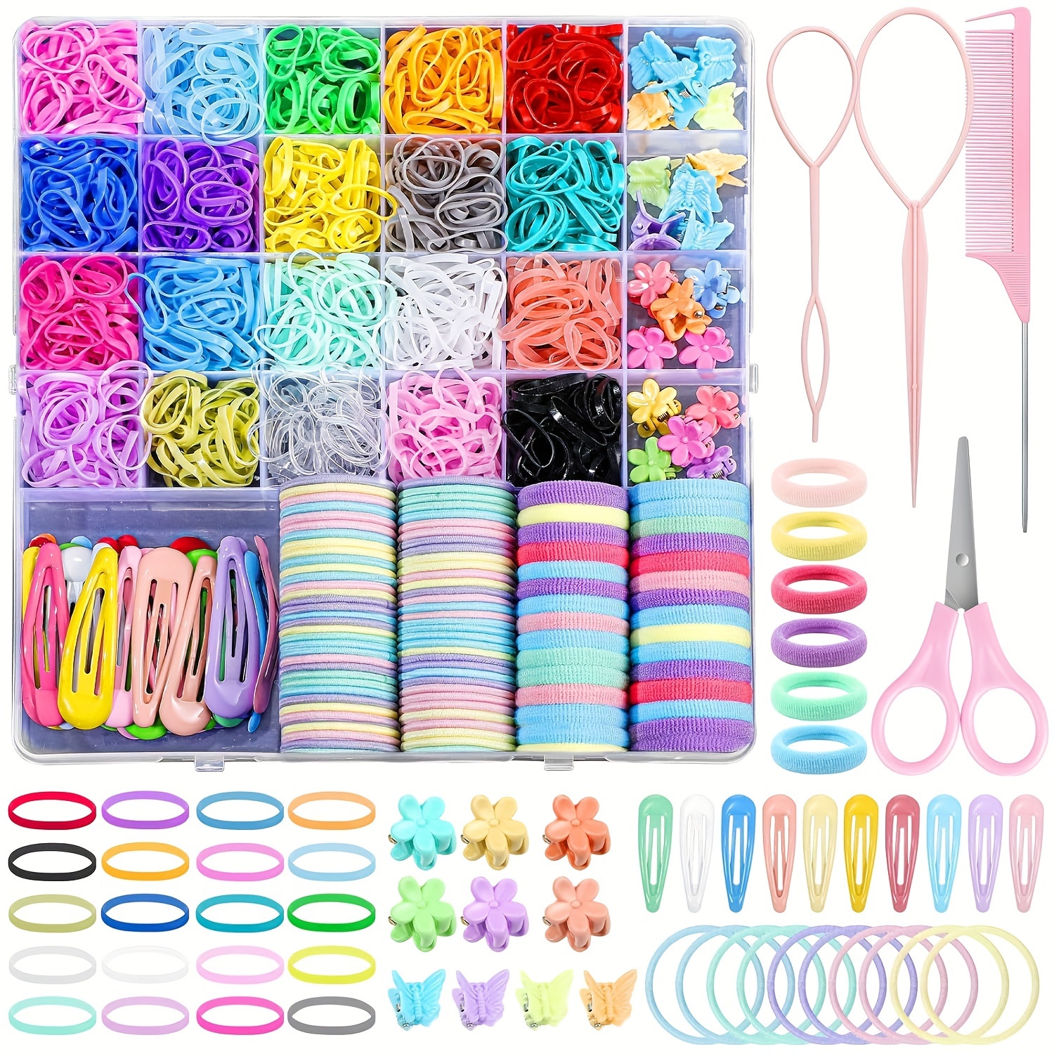 1543pcs Elastic Hair Tie Set with Storage Box