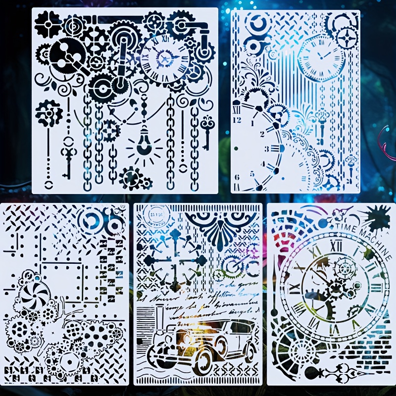 Image of Clock And Watch Theme 5pcs Painting Templates, Wall Art, Illustrations, Artistic Creation Materials, Suitable For Scrapbooking, Handouts, Crafts, And Bookmarks, Journals, Hand-painted Flyers