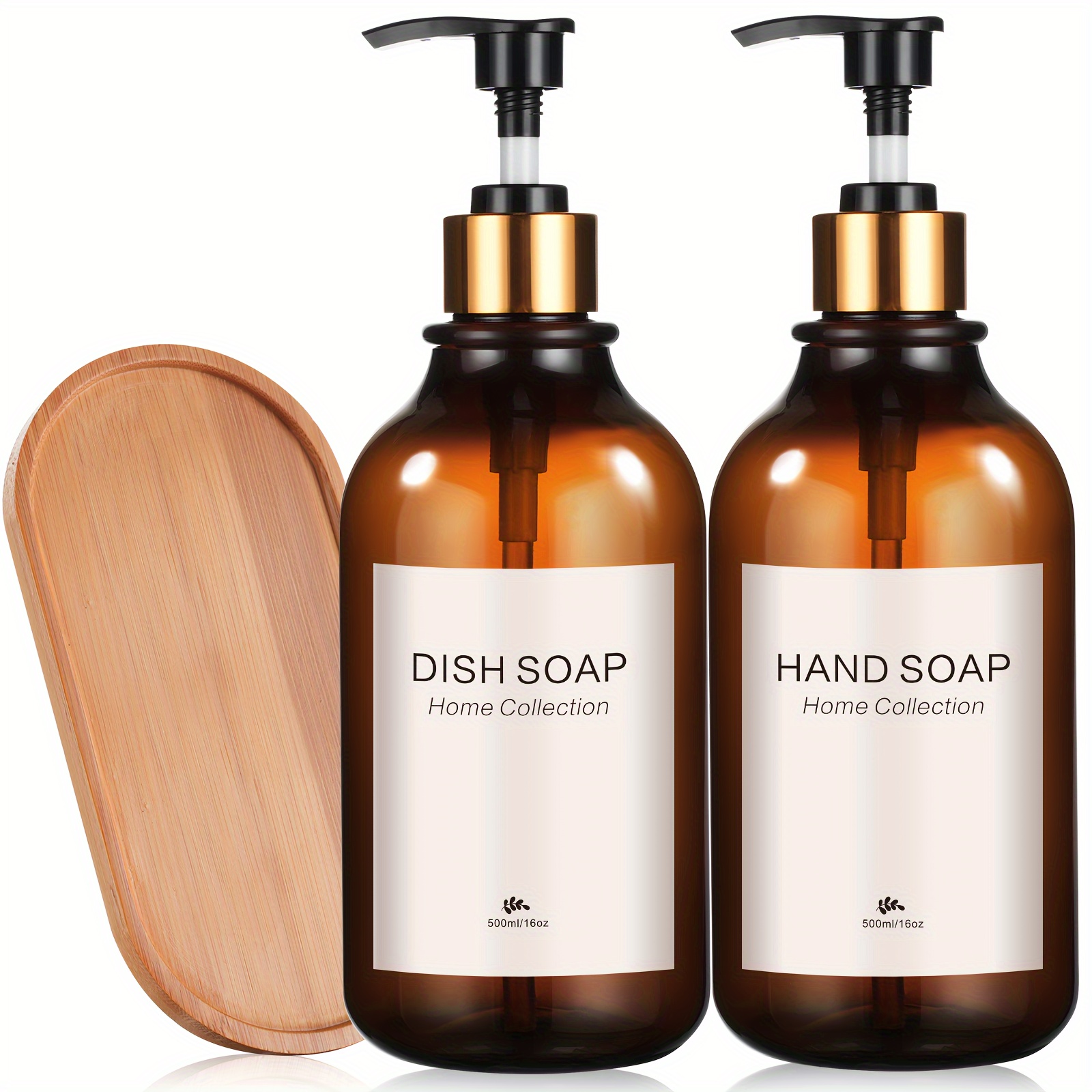 

Gaonly 2-pack Soap Dispenser Set - Freestanding, Plastic With Bamboo Pump - 16.9 Oz Hand & Dish Soap Dispensers For Kitchen, Bathroom - Includes Bamboo Tray - No Electricity Needed