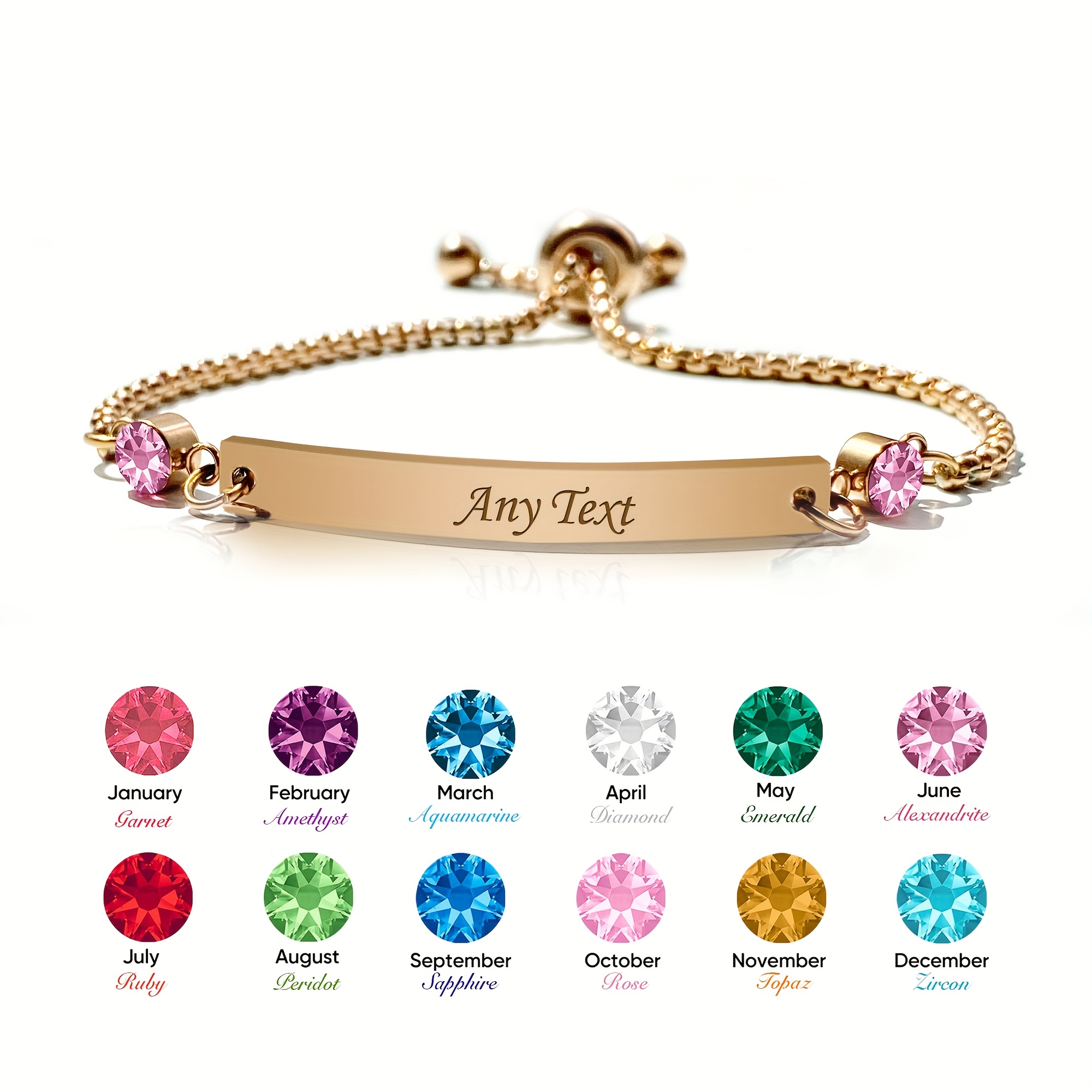 E-shop ., personalisiertes Geburtsstein-Armband mit graviertem Bar-Armband für Sie mit individuellem Namen, personalisiertes Geschenk für
