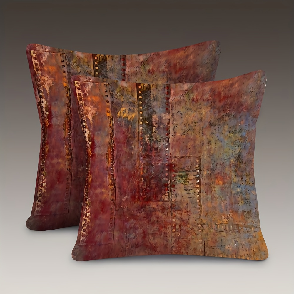 TEMU 2pcs Double-sided Soft Short Plush Throw Pillow Covers 18x18 Inch - Rusty Metal Texture With Vertical Lines, Vintage , Zipper Closure, Machine
