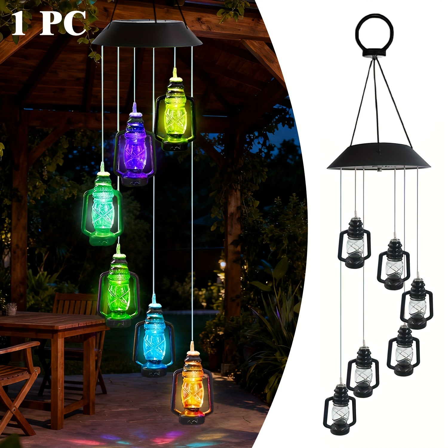 Vintage Solar-powered Wind Chimes - Kerosene Bottle Lantern With Solar Panel, Battery-free Outdoor Hanging Lantern For Backyard, Porch