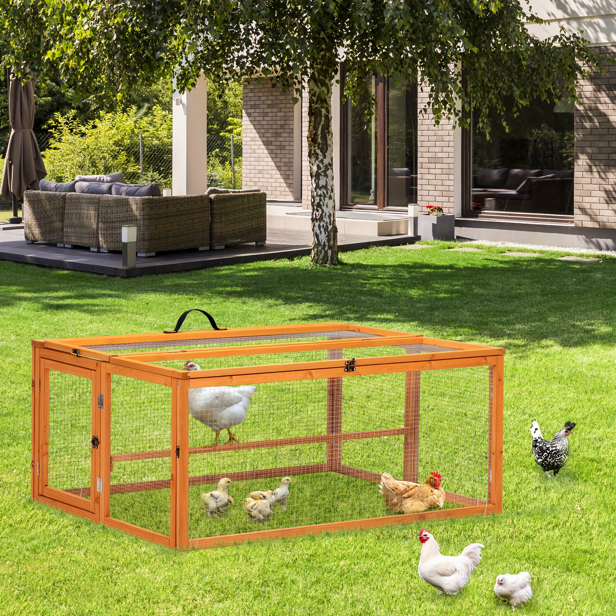 

Folding Rabbit Cage, Outdoor Chicken Coop, Wooden Poultry Hutch Playpen For Small Animal, Orange