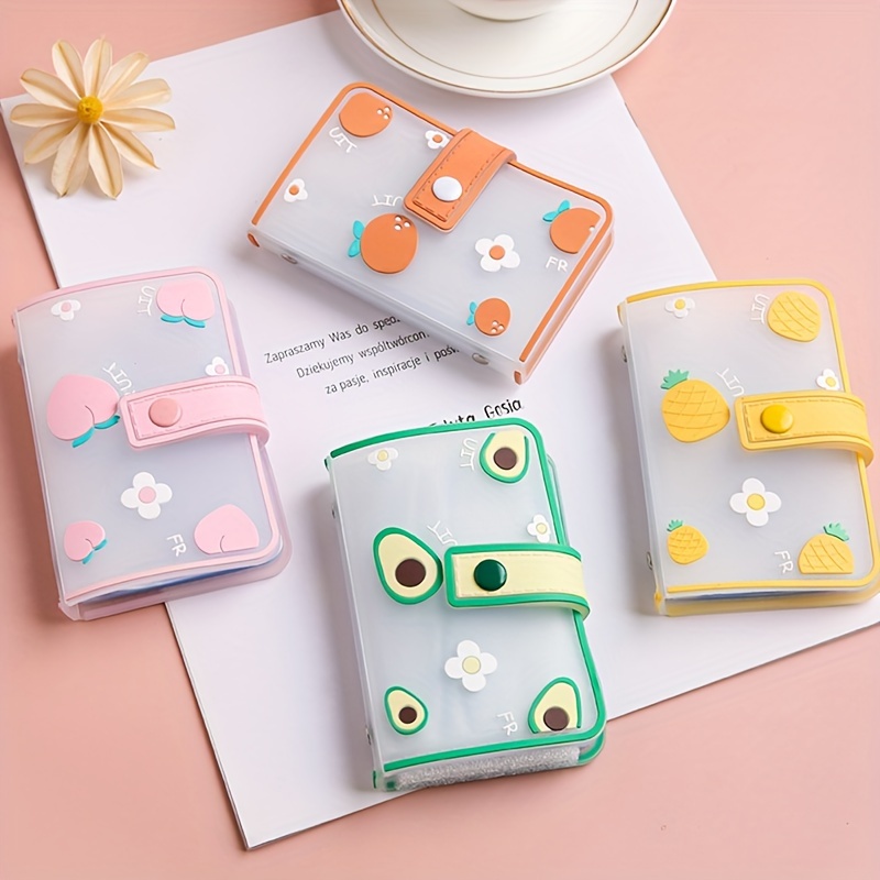 Image of Set Of 4 Semi-transparent Pvc Card Holders Featuring Fruit Designs, Equipped With 20 Slots For Convenient Organization And Retrieval