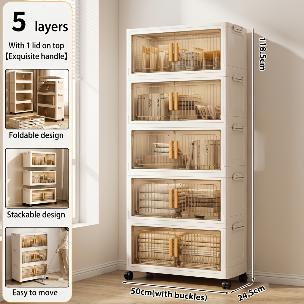 Image of Storage Cabinet] Foldable Plastic Filing Shelf Unit | Household Storage Cabinet, Lightweight File Organizer For Indoor Goods And Documents