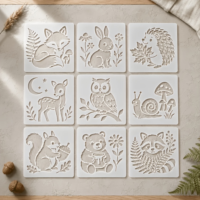 TEMU Ensemble de 9 pochoirs d'animaux de , réutilisables, comprenant un renard, , un faon et une , kit d'outils de décoration par peinture à et à la