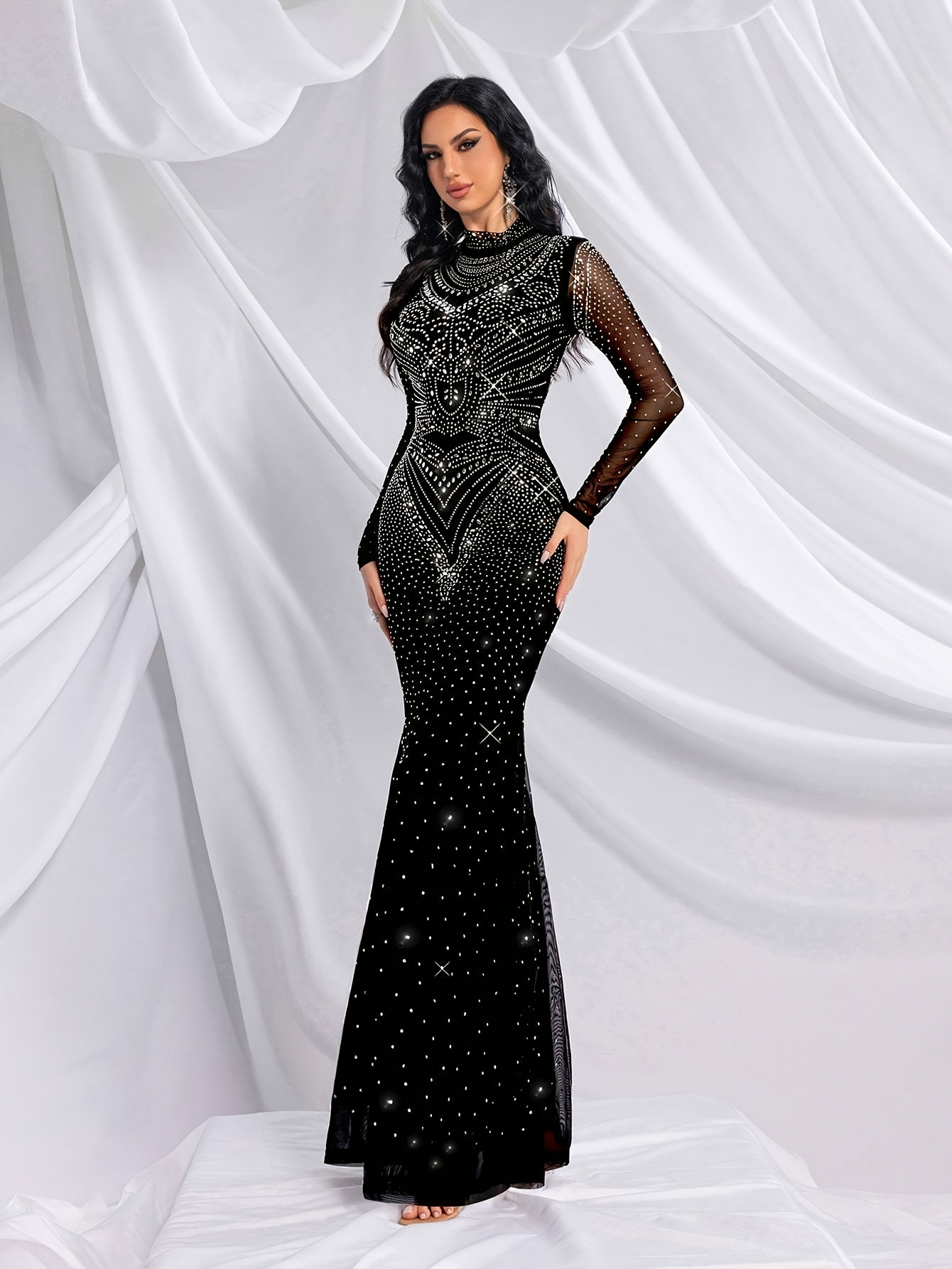 chinese dress ladies Norma Kamali Women's Long Sleeve Turtle Fishtail Gown, Black, XS at Amazon  Women's Clothing store