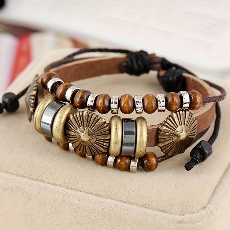 

Trendy Bead Genuine Leather Cowhide Bracelet, Jewelry For Men And Women