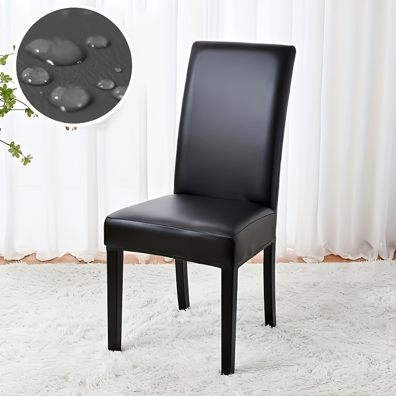 

1pc Waterproof Stretch Pu Leather Dining Chair Slipcovers, 4 Seasons Universal Chair Cover For Wedding Dining Room Office Banquet House Home Decor