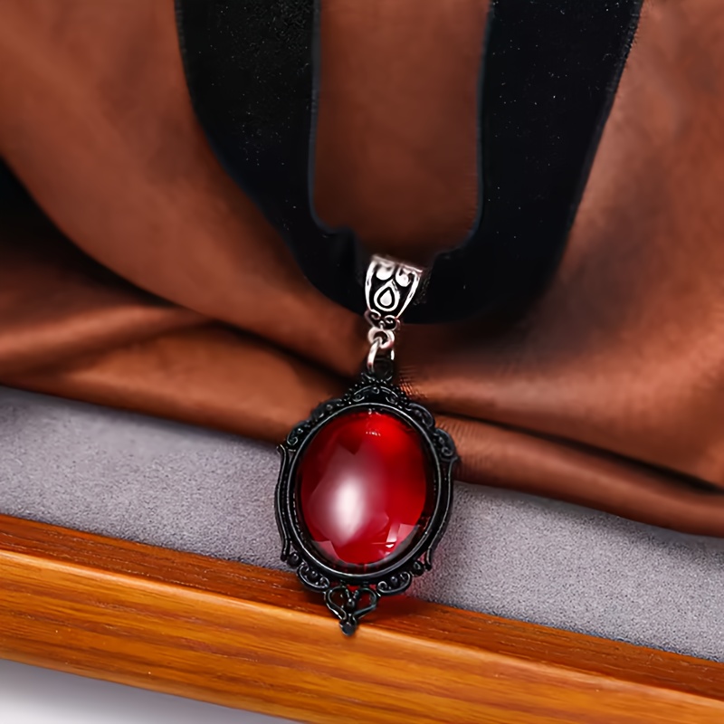 TEMU Red Transparent Stone Gothic Necklace, Retro Style, Versatile Small Jewelry, Women's Fashion Necklace