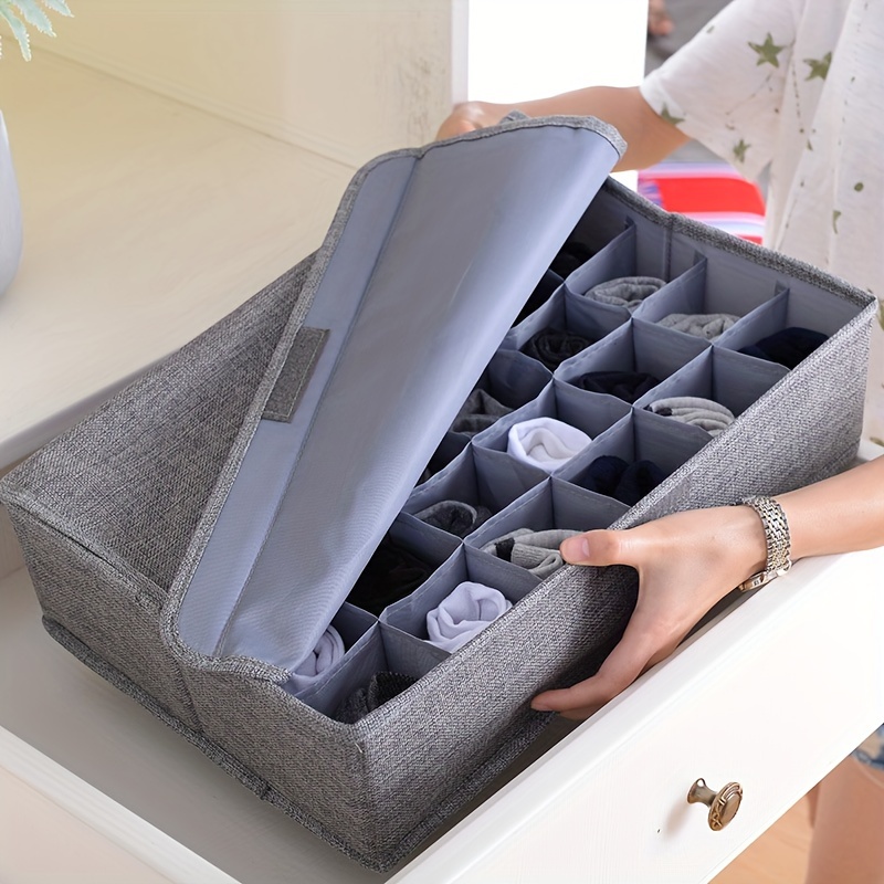 

1pack Underwear Socks Ties Storage Organizer With Lids Foldable Closet Drawer Organizer 30 Cells, Wardrobe Storage Boxes For Scarves And Lingerie