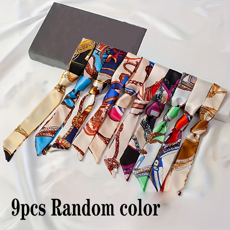 TEMU 9pcs Fashionable Double-sided Printed Universal Women', Soft Hair Tie, Elegant And Versatile, Random Color Diy Decorative Binding Bag, Collar,