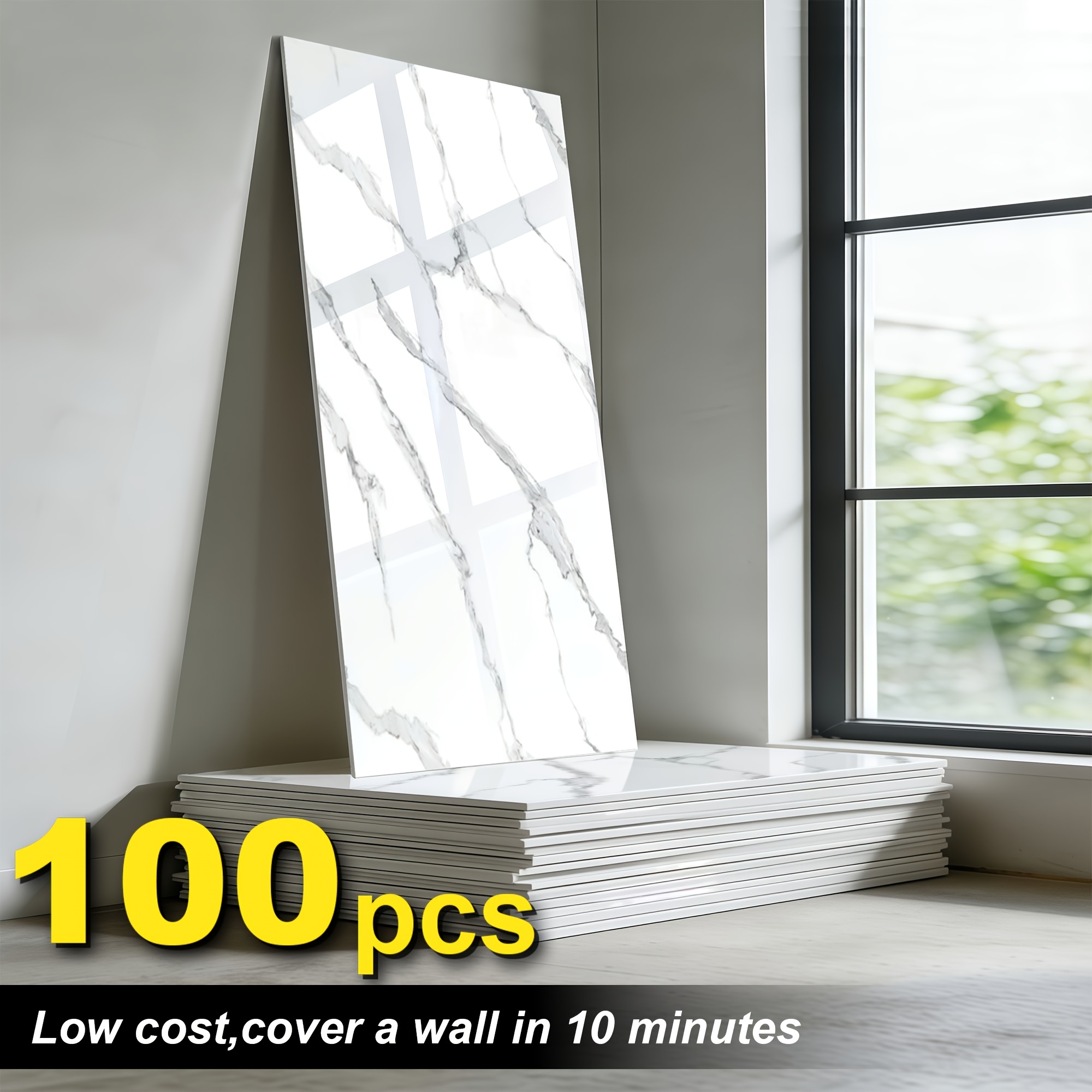 60/100-pack Self-adhesive Marble Wall Panels Set - Oversized /black Marble Sheets, Removable Vinyl Planks, Bathroom, Kitchen, Living Room - Glossy End, /remove