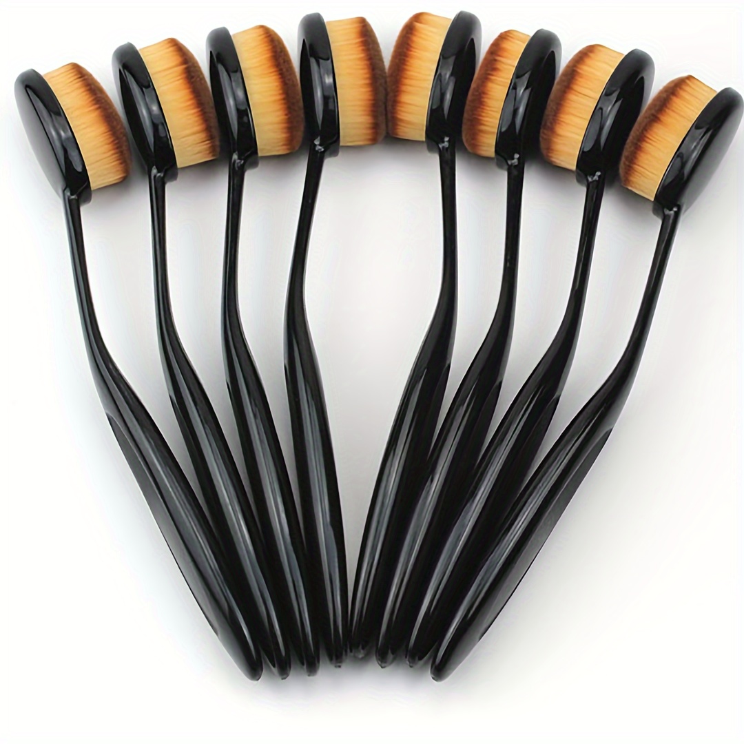 

5pcs Foundation Brushes - Large Oval, Flawless Liquid & Cream Application, Black Handle With Brown Bristles, Non-shedding Nylon, Suitable For Types, Portable & , Foundation Makeup Brush