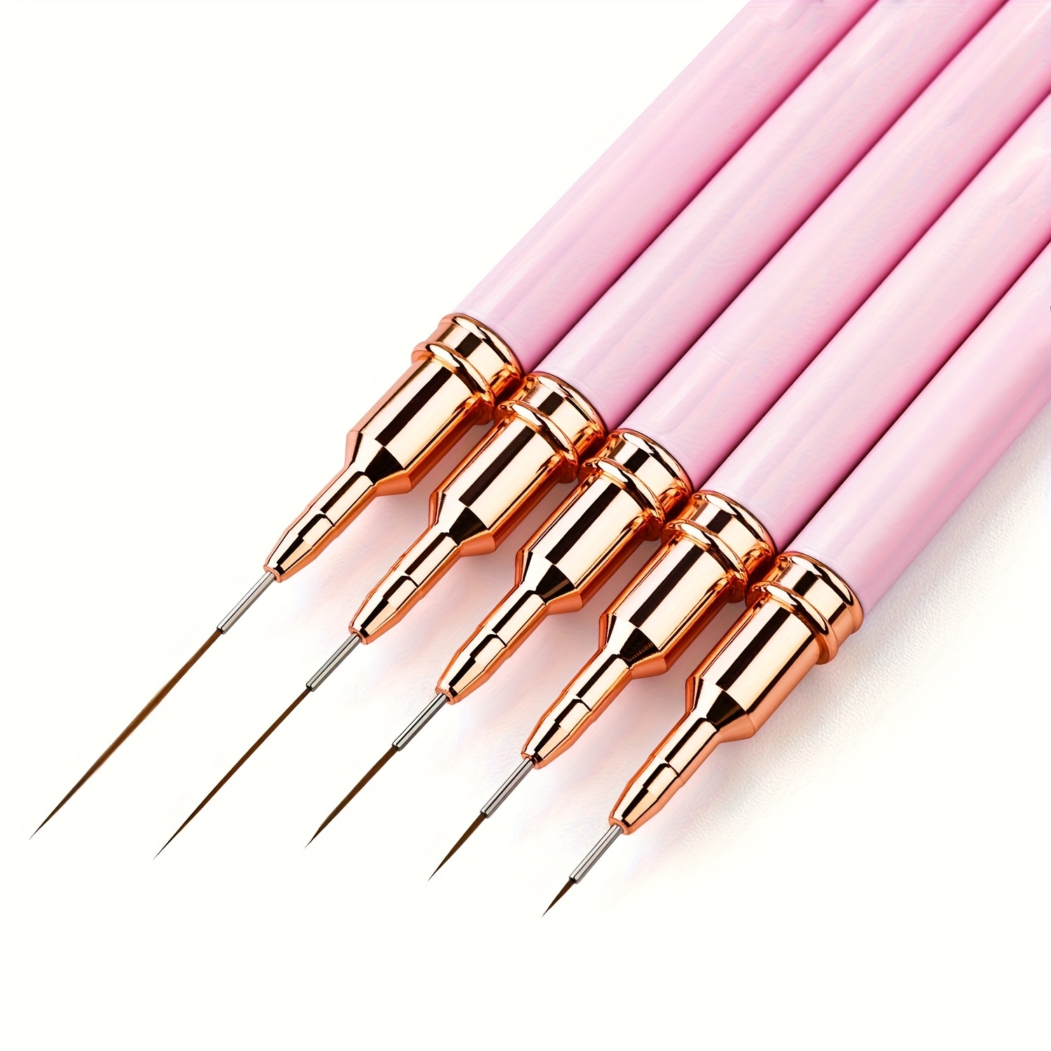 

5pcs Pink Nail Art Brush Set - Acetone-free, Detail Pens For Gel Polish & Long Nails - Includes 4 Sizes (4/8/12/20/25mm)