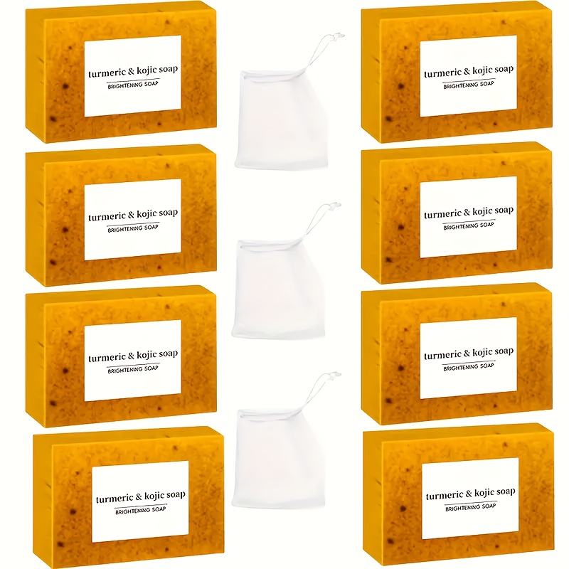 Image of 8-pack Lemon And Turmeric Soap, Includes 3 Foaming Nets, For Facial And Hand Cleansing, Enriched With Lemon-turmeric Extract , Gently Exfoliating, Suitable As A Christmas Gift