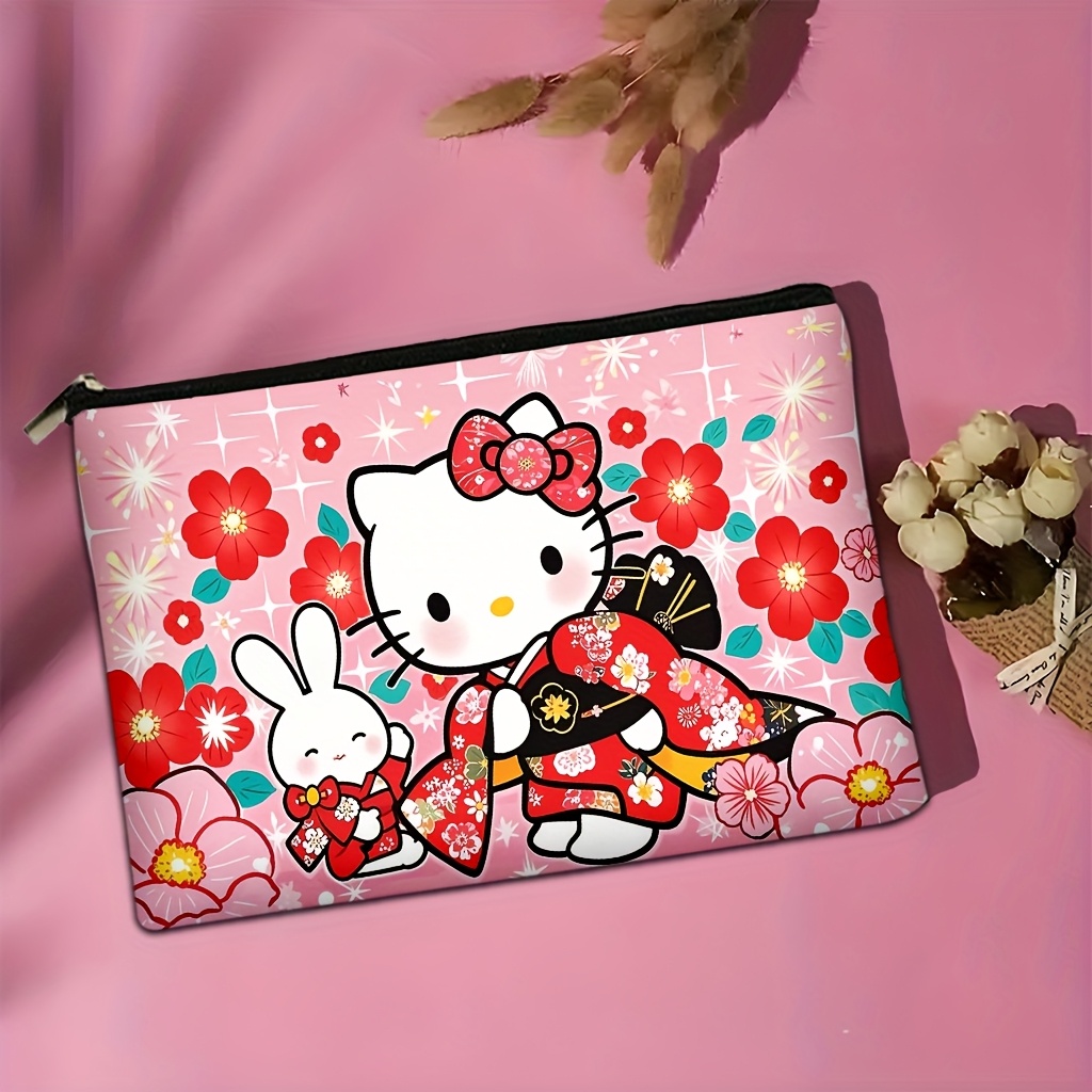 

1pc Sanrio Multifunctional Large-capacity Cosmetic Bag - Featuring Hello Kitty In A With Cherry Background - Skincare, Cosmetics, And - Ideal Gift For Christmas, Valentine's Day, Birthday