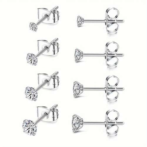 6 Paia Di Orecchini A Perno In Acciaio Inox Con Zirconia Cubica - Ipoallergenici - Mini Orecchini Cartilagine 3/4/5/6/8 Mm - Set Regalo