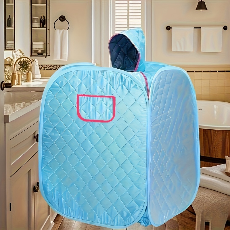 portable steam sauna tent   up foldable   and hot tub room light blue with pink accents quilted design   not included   essential quilted sauna tent lightweight sauna cover tent only