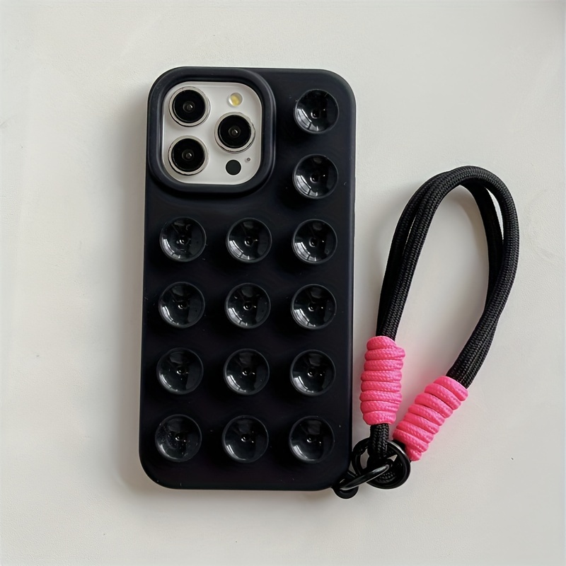 TEMU Suitable For 15 Mobile Phone Case Creative Suction Cup Solid Color New Foriphone15promax Hand Strap 14 Pro High-end Feeling 13 Soft Shell 12