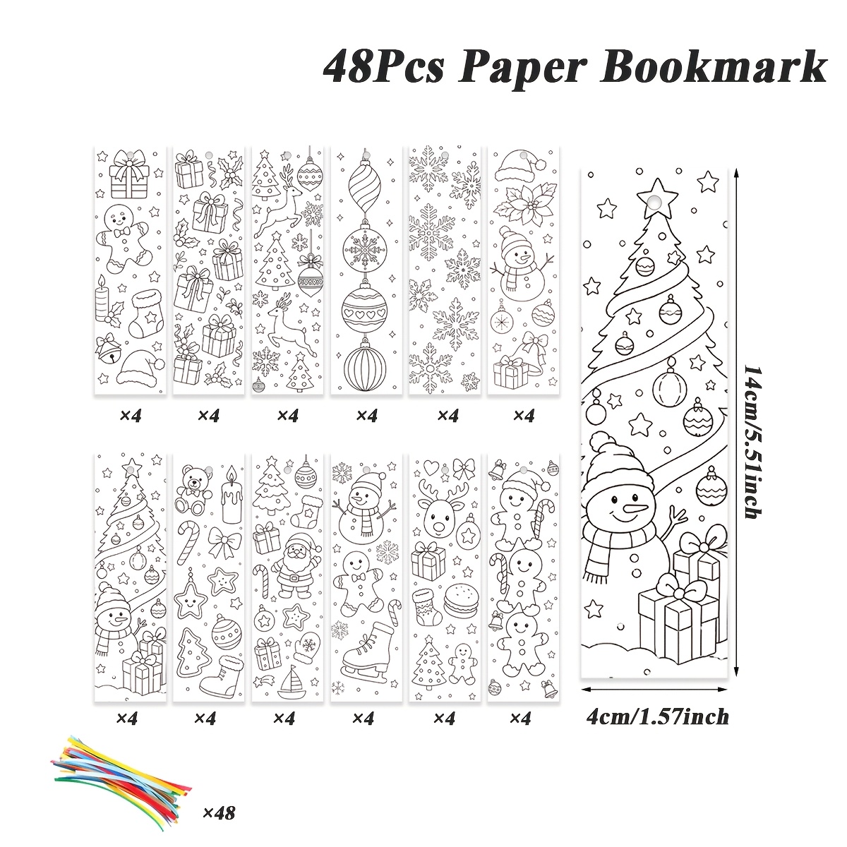 TEMU 48pcs, Bookmark, Christmas Paper Bookmarks, Cute Santa Claus Gingerbread For Man Snowman Blank Bookmarks With Ribbons, Christmas Party Favors,
