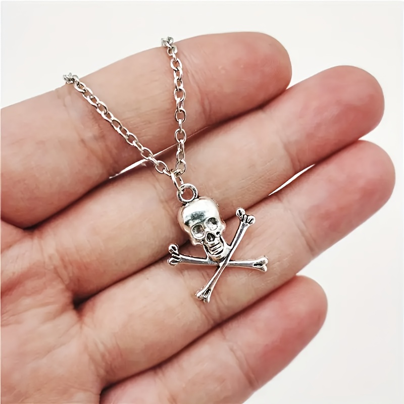 Image of Vintage Silvery Color Skull Pendant Necklace For Women Grunge Jewelry Gothic Punk Style Halloween Party Gifts