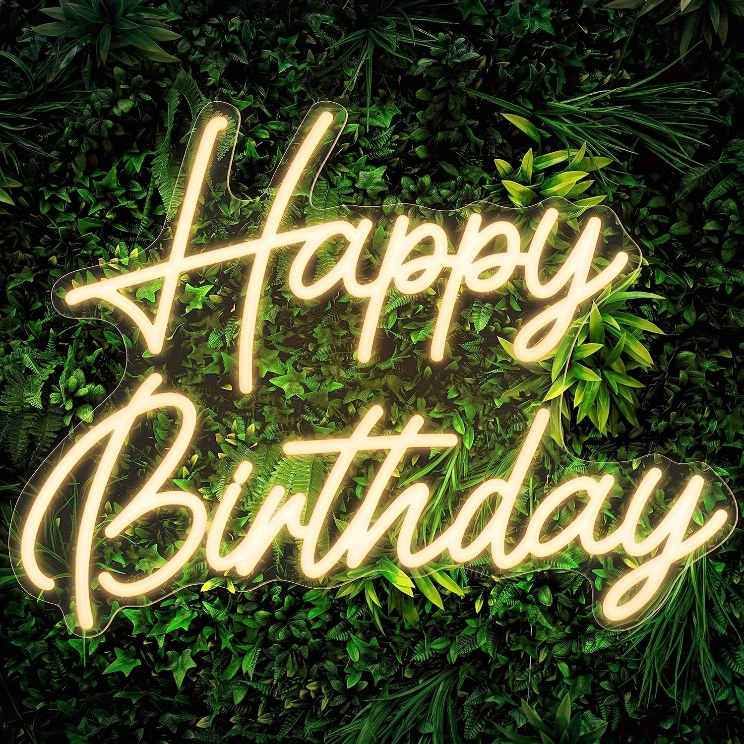 TEMU Enseigne Dimmable Joyeux Anniversaire avec Motif de Feuilles Vertes | 16.5" x 12.2", Chaude, Alimentation USB, Décoration Murale pour Décoration