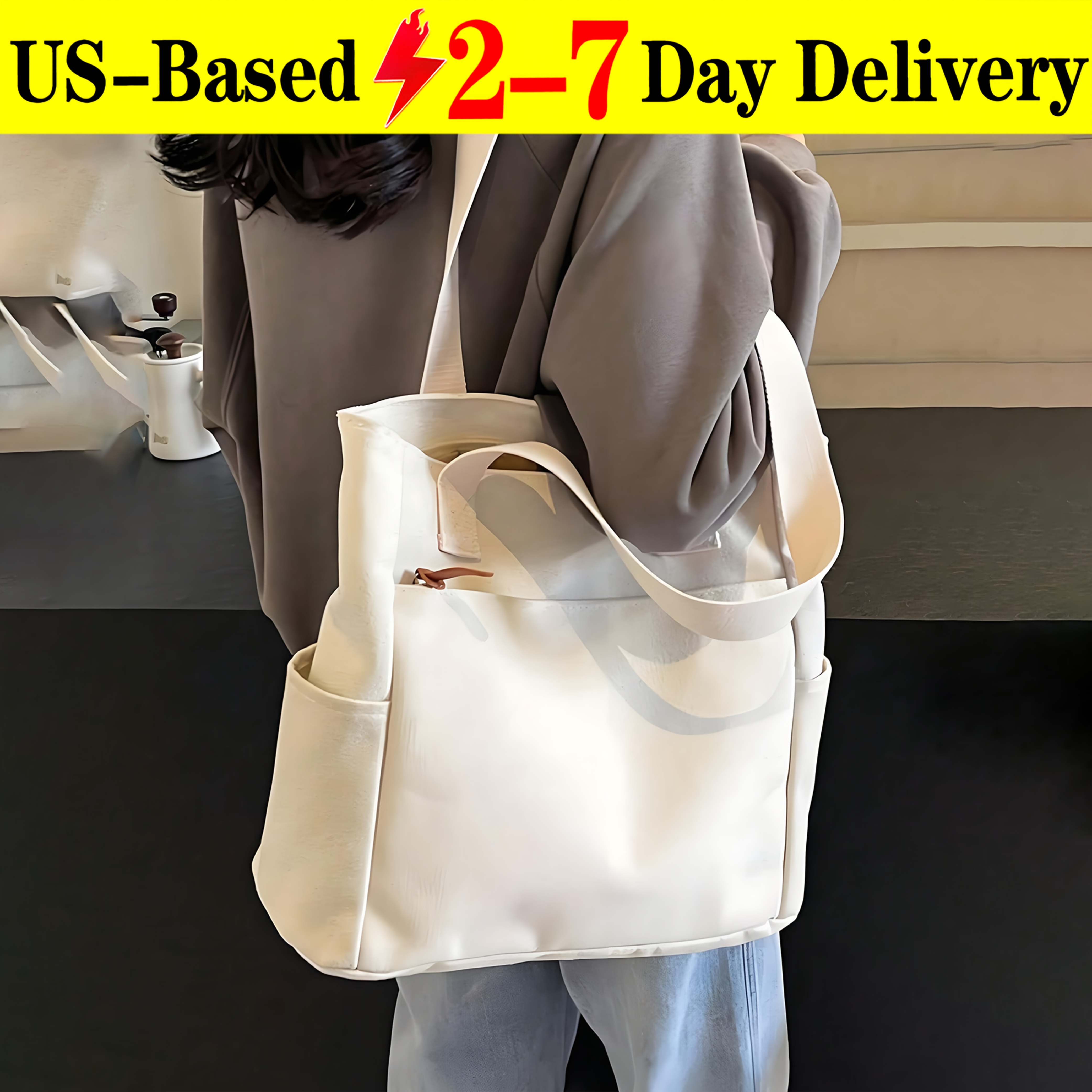 Small Canvas Tote Bag With Zipper - Multi-Pocket Crossbody Shoulder Bag For Daily Use