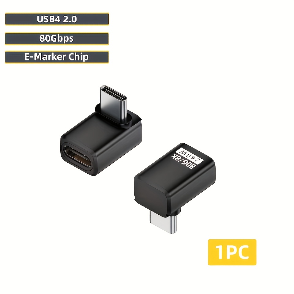 TEMU 240w Otg Adapter With A Straight Angle, 5a Usb C To Type C Charging Converter, Female Usb C Data Adapter, Offering 80gbps Transmission And