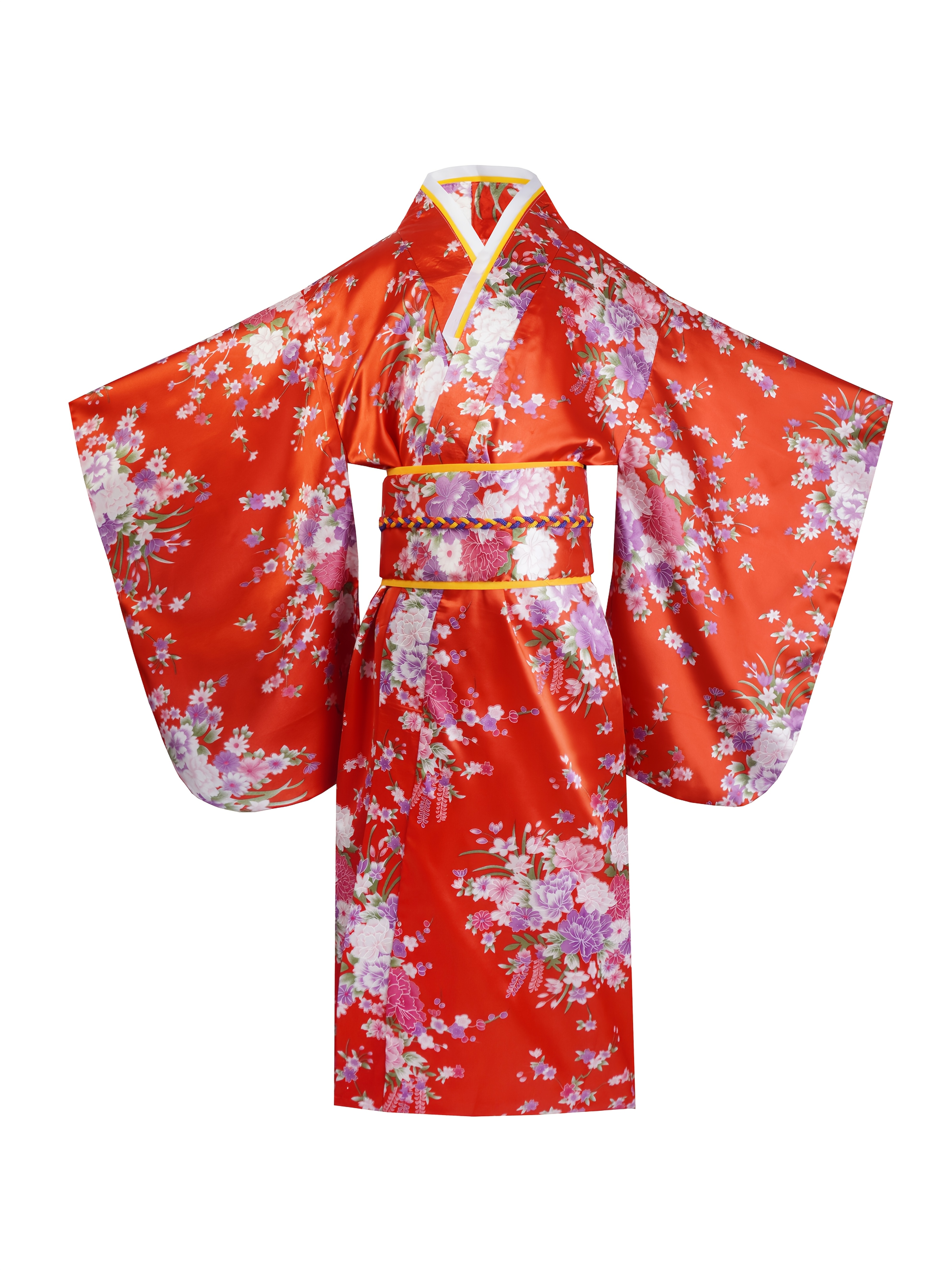 An Elegant One-Piece Dress for Girls, Featuring Traditional Kimono with  Nine Five Sleeves, a Belt, And a Back Pillow, Floral Print