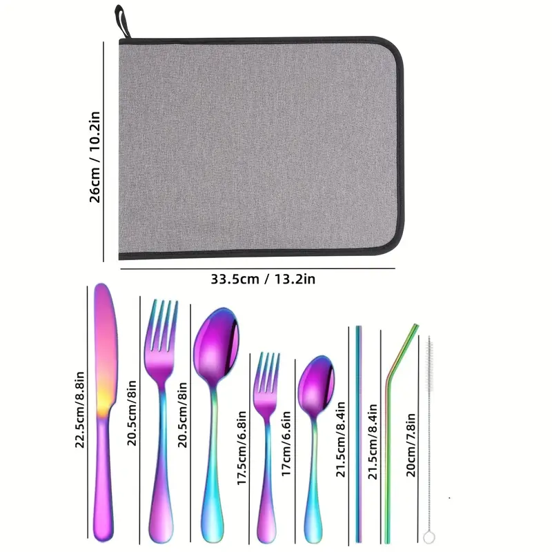 32pcs summer outdoor portable stainless steel outdoor tableware set knife straw and cleaning brush large portable bag reusable lightweight and convenient suitable for outdoor picnics camping travel gifts for Product details 3