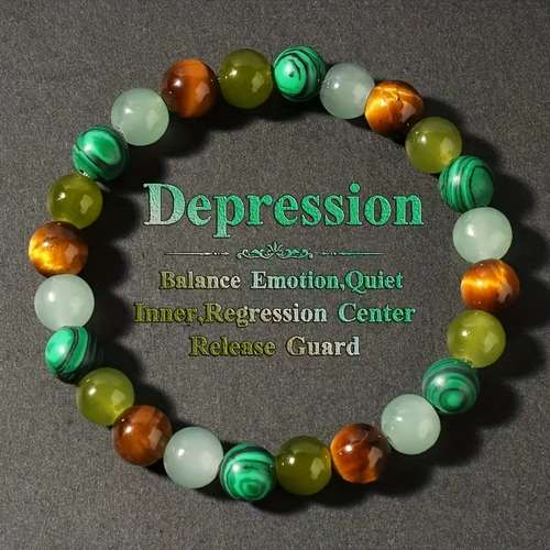 Handmade Natural Brown Tiger'S Eye & Malachite Beaded Bracelet - Self-Protective Emotional Balance Jewelry, No Plating Needed, Unisex Vintage Style, Daily Wear & Gift for All Seasons, Protective Bracelet | Vintage Style Bracelet | Handcrafted Bracel