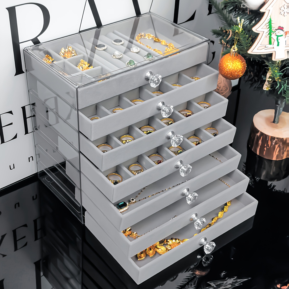 item picture large capacity transparent stackable drawer jewelry organizer desktop jewelry box   storage ear studs earrings rings necklaces s holder multifunctional home and office additions organizer jewelry boxes