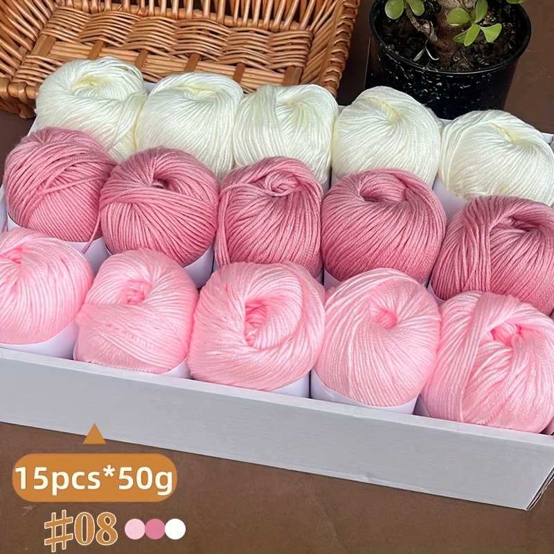 TEMU 750g, 15pcs Deluxe Blend Yarn Set - Tricolor Combination [. 750g/15 Balls Per Pack], Soft Light Beige, Colorful Hand Knitting Yarn, Suitable For