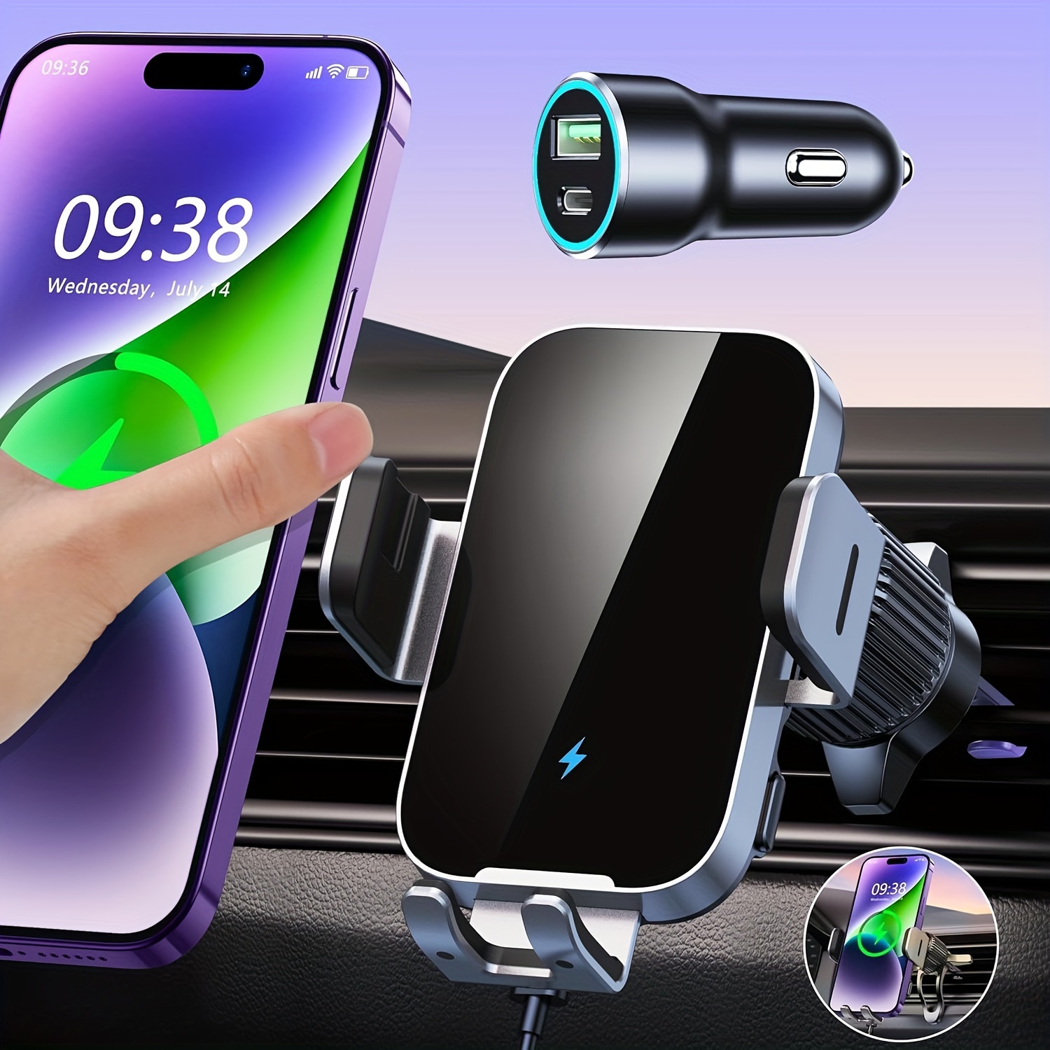 

Wocbuy Car Phone Holder Wireless Charger, 15w Fast Charging Auto Clamping Wireless Car Charge, 360° Mount With Electric Sensor Compatible For Iphone 15 14 Pro Max, For