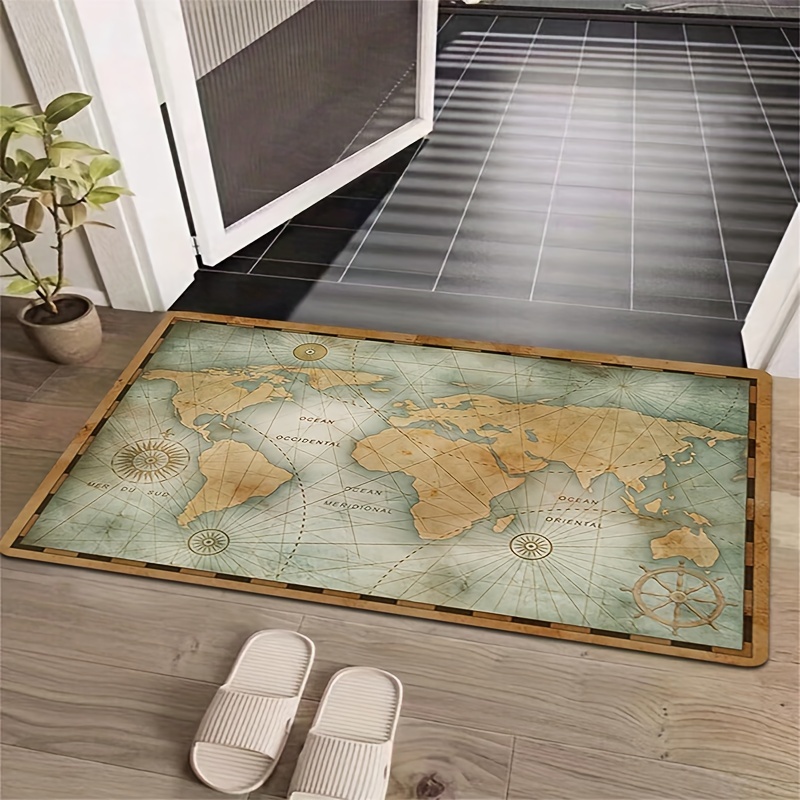 

1pc, Map Pattern Flannel Carpet, For Bedroom Living Room Kitchen Laundry Room Bathroom Doorway, Non-slip Absorbent Carpet, Area Rug, Floor Mat, Home Decorative Carpet, Home Decor, Room Decor