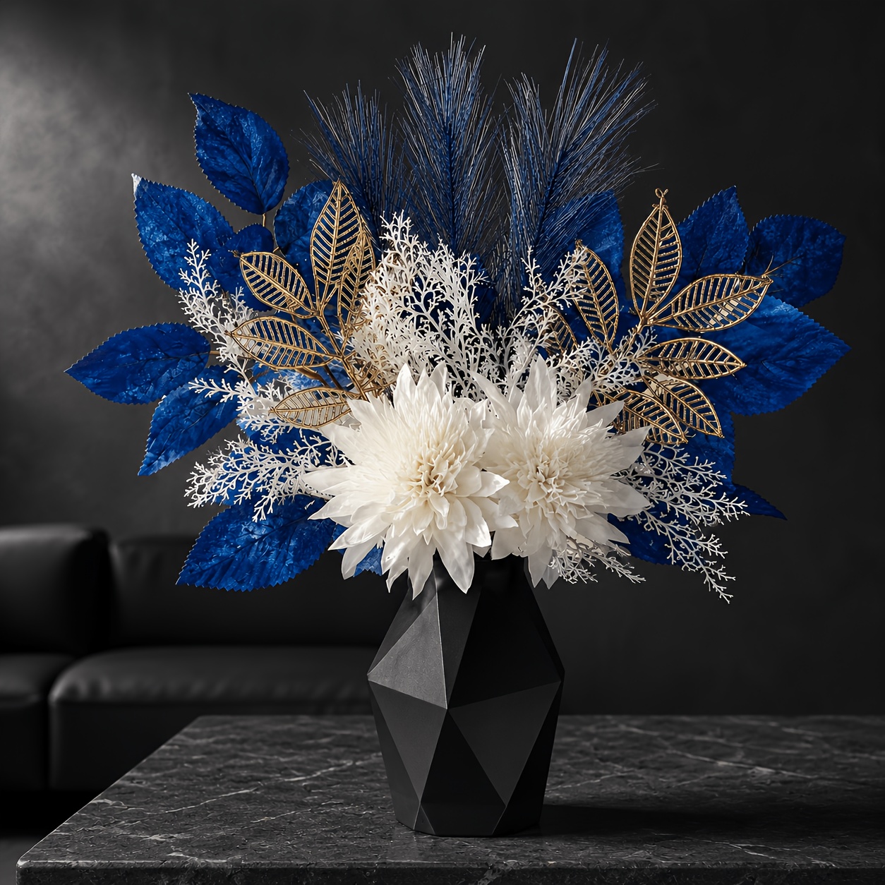 TEMU 1 Set de bouquet artificiel de 17 pouces, feuilles , chrysanthèmes et , décoration de centre de table pour fête de mariage, restaurant, salon et