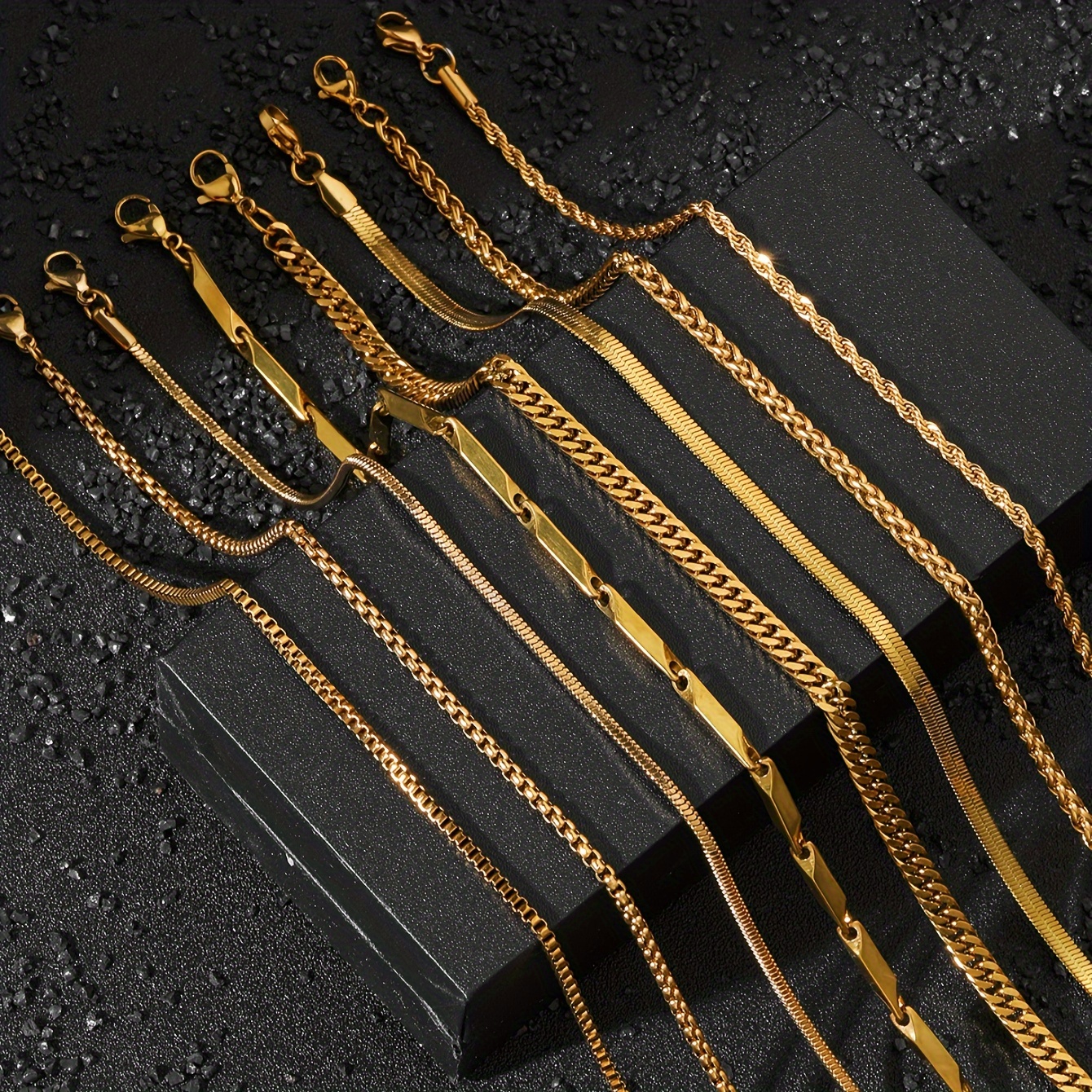 

8-pack Fashion Golden Chain Style Necklaces, 18k Gold Plated, Stainless Steel, 60cm/23.62in, Unisex, Suitable For Daily Wear & Diy Gift