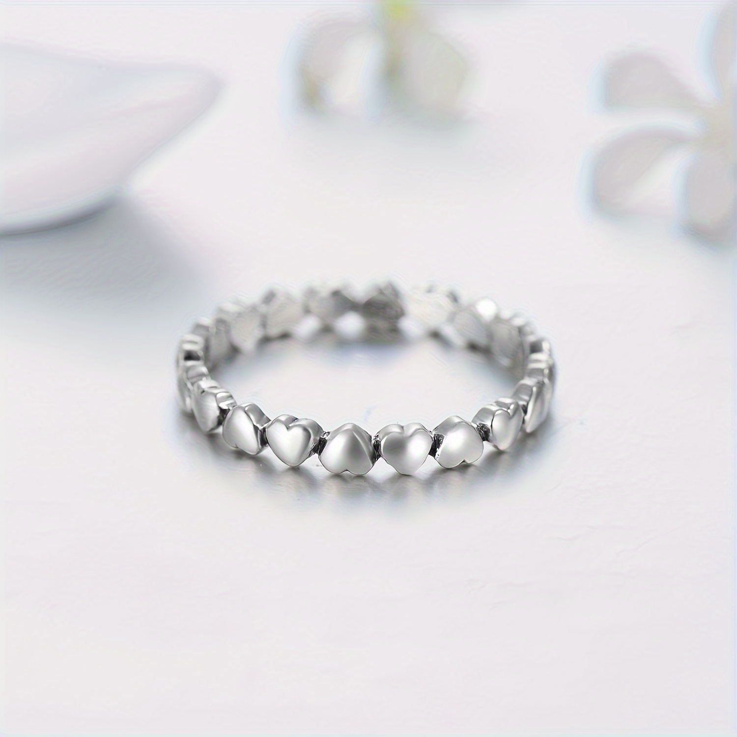 S925 Silvery Full Heart Ring Japanese Version Versatile Ring