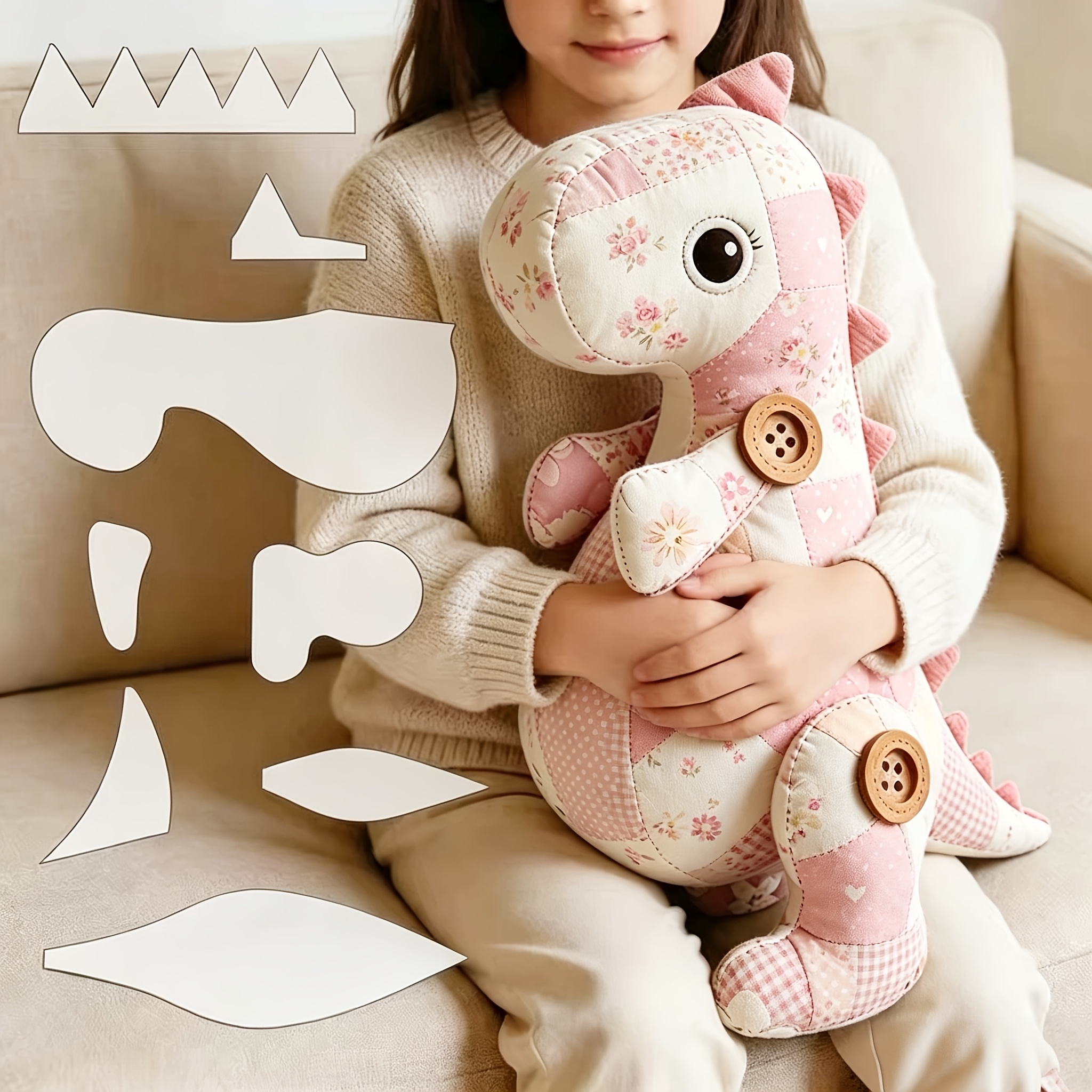 TEMU 1 Set (8pcs) Large 15-inch Dinosaur Sewing Templates Suitable For Diy , Quilting & Crochet - Color Hand-patterned Shapes For Beginners, Crafts,