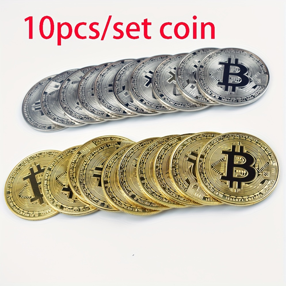 

10pcs Bitcoin Collectible Coins Set - Iron, Event & Party Supplies, Metal Golden And Silvery Plated Bitcoin Souvenir Coins, Electricity-free Gift Item For All Occasions