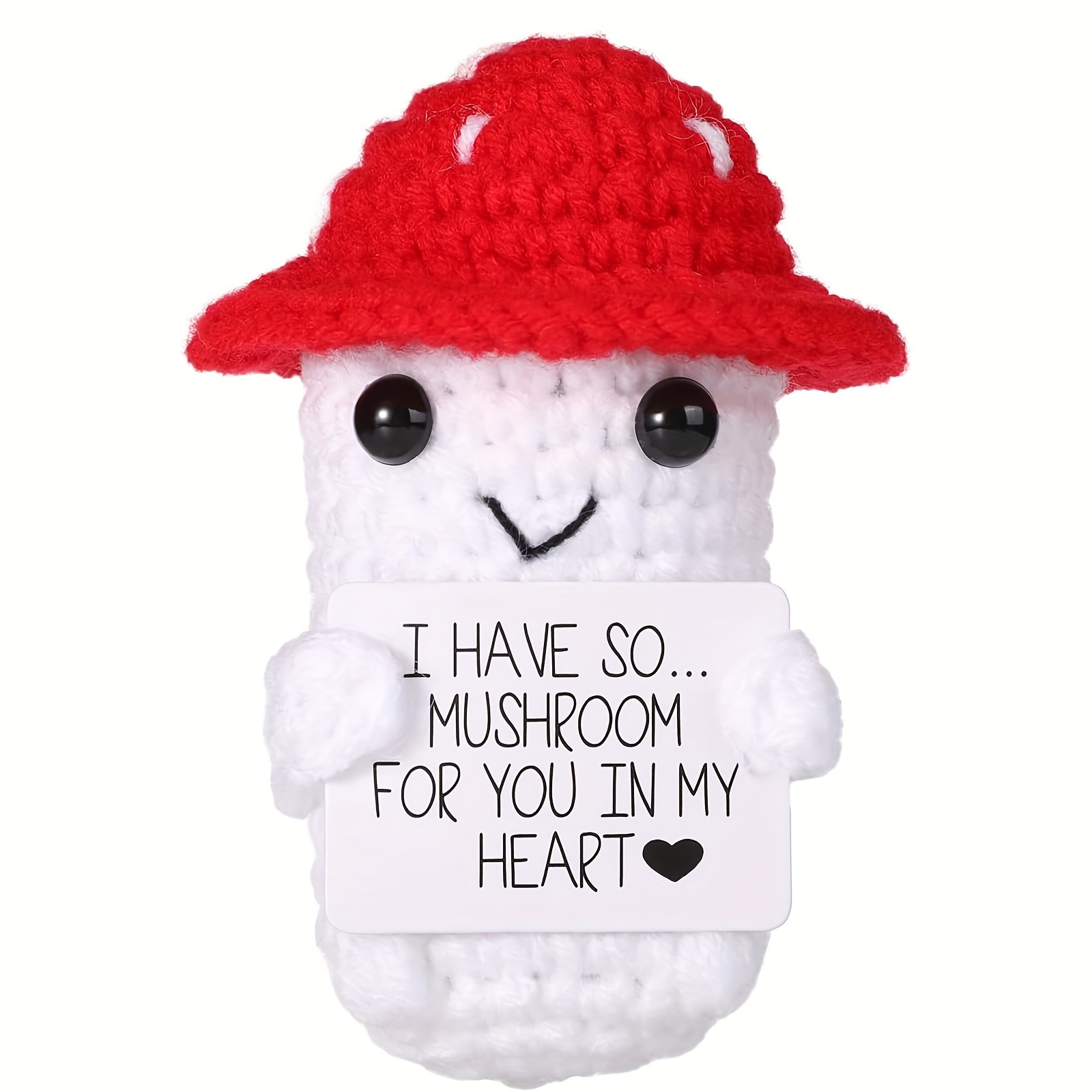 

3.35in Funny Positive Mushroom, Creative Cute Potato Emotional Support Knitted Mushroom Doll With Inspirational Card Lucky Gift Mushroom Crochet For Plush Birthday Gift Party Decoration Encouragement