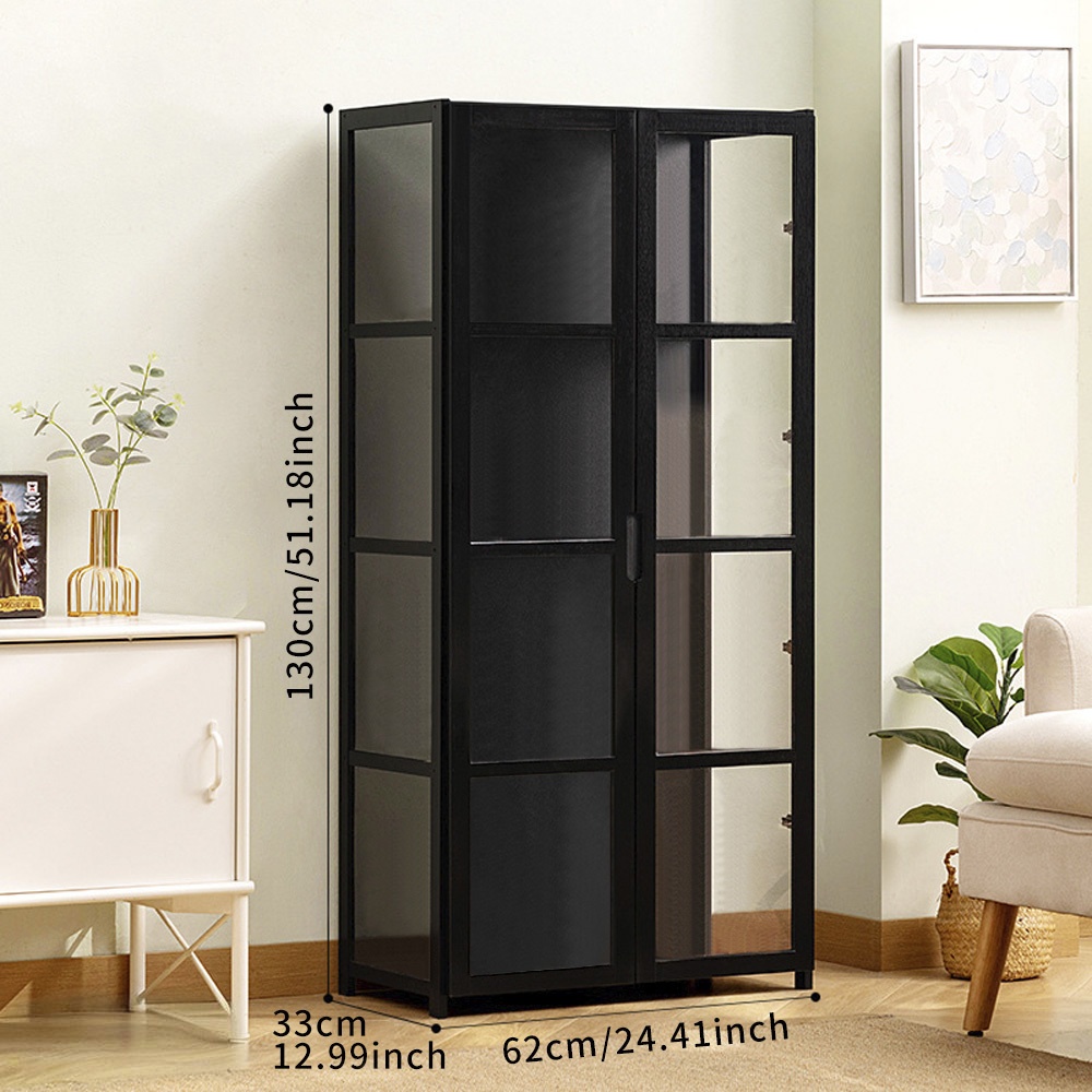 TEMU 1pc Black& 3 Sided Transparent Hand Painted Collection Display Shelf. Sturdy Solid Wood With Doors For Dust Proof Ideal For Home Decoration,