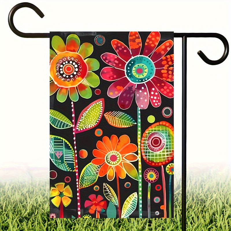 

Whimsical Floral Graffiti Garden Flag - Double-sided, Durable Polyester, 18x12 Inch - Perfect For Indoor/outdoor Decor, Porch & Lawn, Parties & Festivals